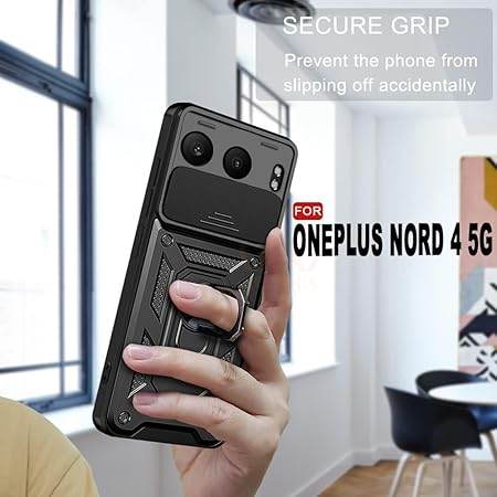 G Tough Armor for OnePlus Nord 4 5G Back Case Cover | Ring Holder & Sliding Camera Shield Cover | 360 Degree Protection Back Case Cover for OnePlus Nord 4 5G Case (Black) - Guleel