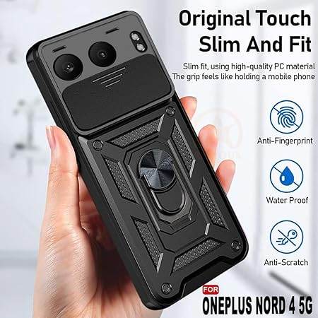 G Tough Armor for OnePlus Nord 4 5G Back Case Cover | Ring Holder & Sliding Camera Shield Cover | 360 Degree Protection Back Case Cover for OnePlus Nord 4 5G Case (Black) - Guleel