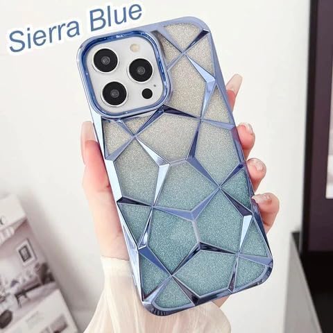 Gradient Glitter Electroplated 3D Cube, Diamond Back Cover - Blue