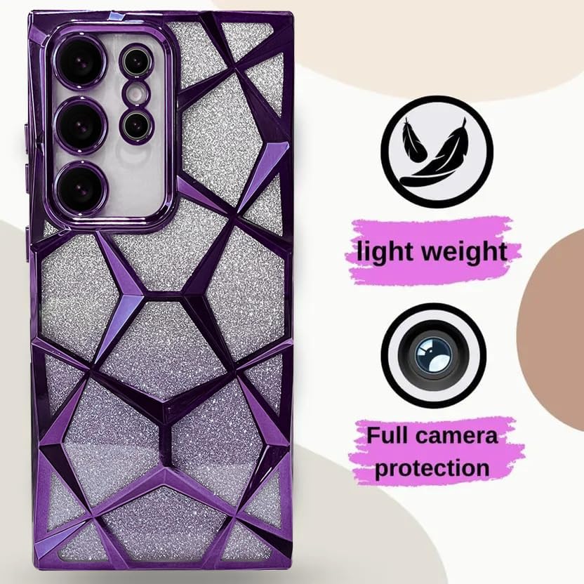 Gradient Glitter Electroplated 3D Cube, Diamond Back Cover - Purple