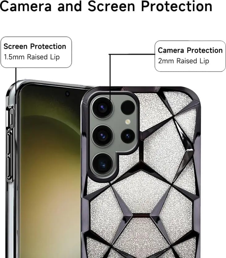 Samsung Galaxy S24 Ultra Gradient Glitter Electroplated 3D Cube, Diamond Back Cover - Black