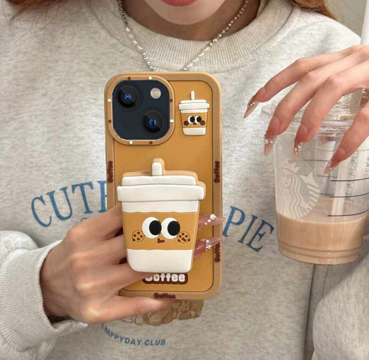3D Cartoon Coffee Soft Silicone Back Cover - Brown