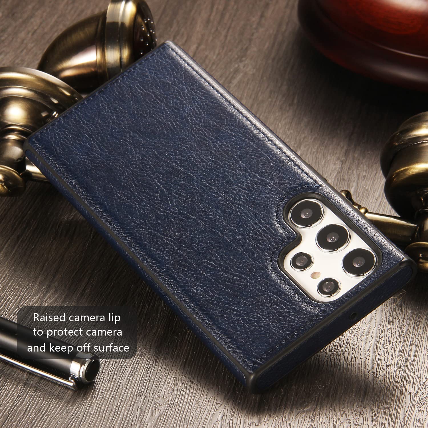 Premium Leather Logo Cut Back Cover -Blue