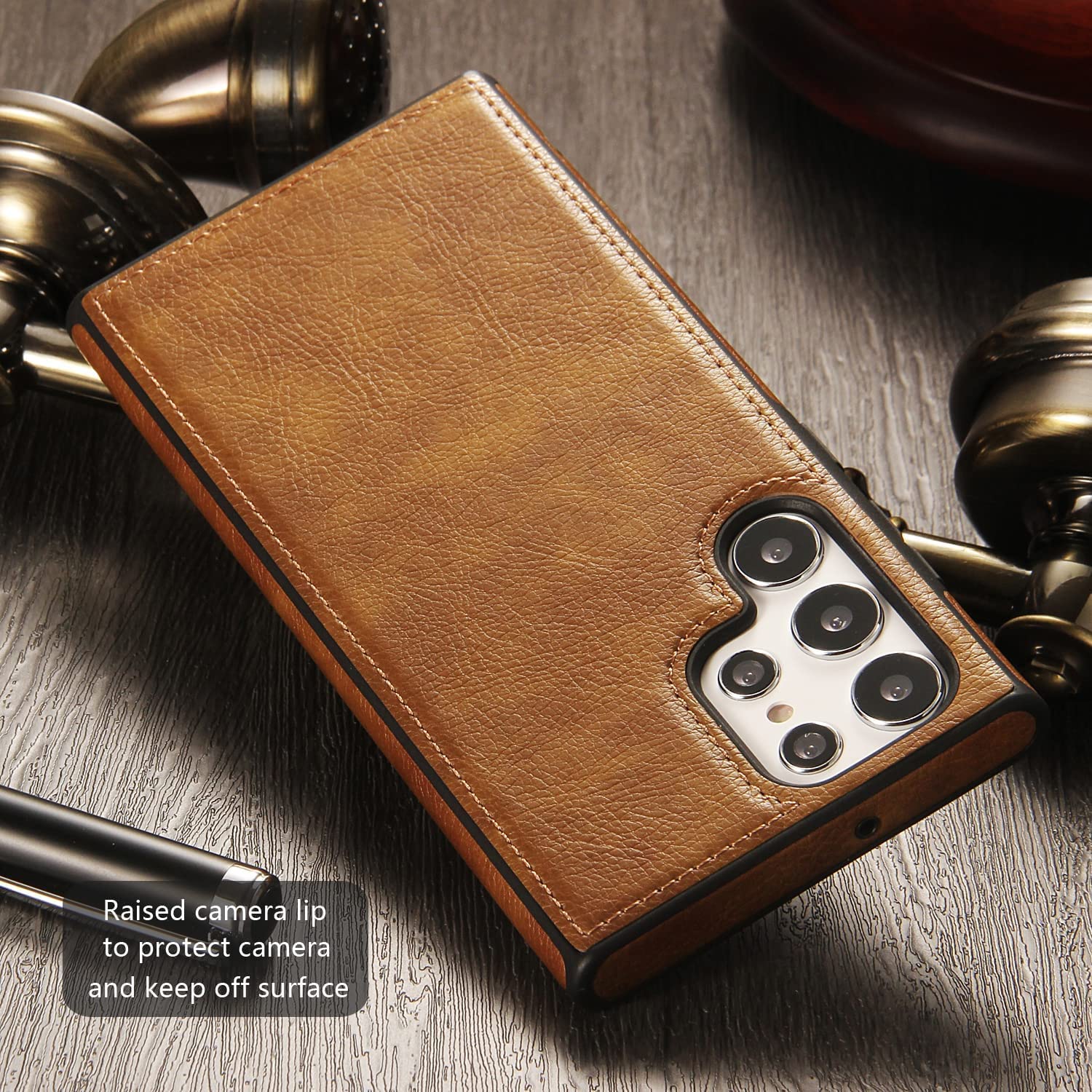 Premium Leather Logo Cut Back Cover -Brown