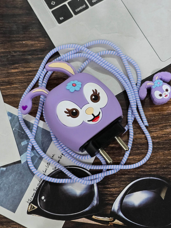 Samsung Cartoon Charger Case Cover for 25W Chargers - Lavender (With Wire Cover) - Guleel