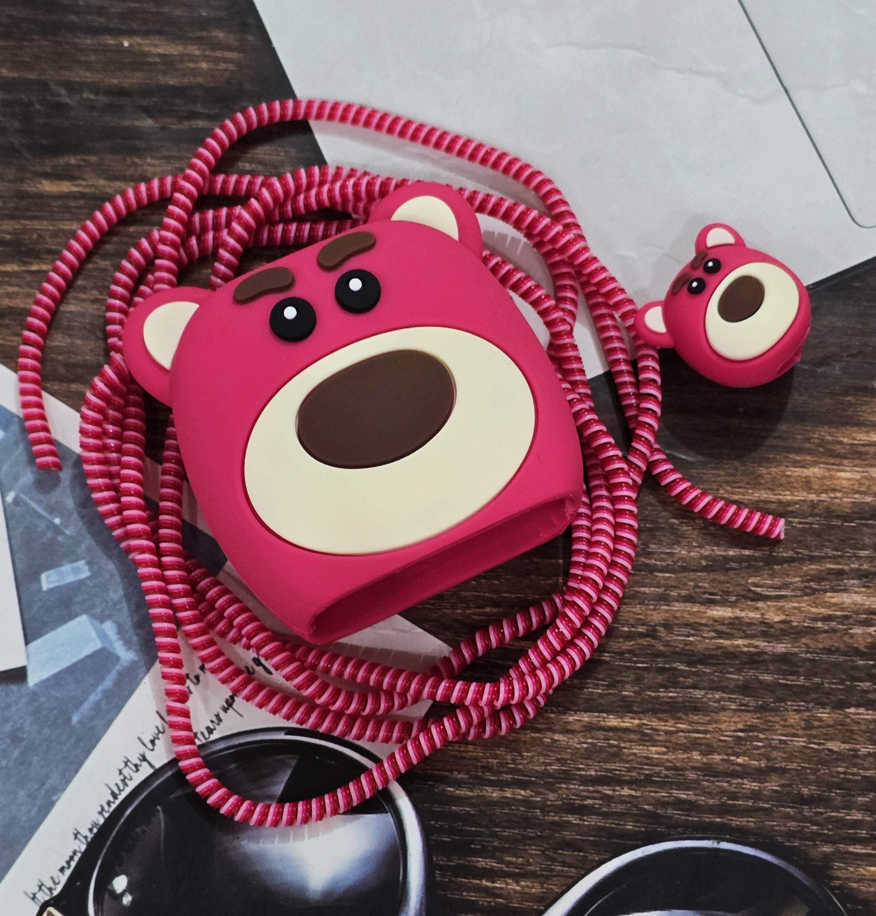 Samsung Cartoon Charger Case Cover for 25W Chargers - Pink Bear (With Wire Cover) - Guleel