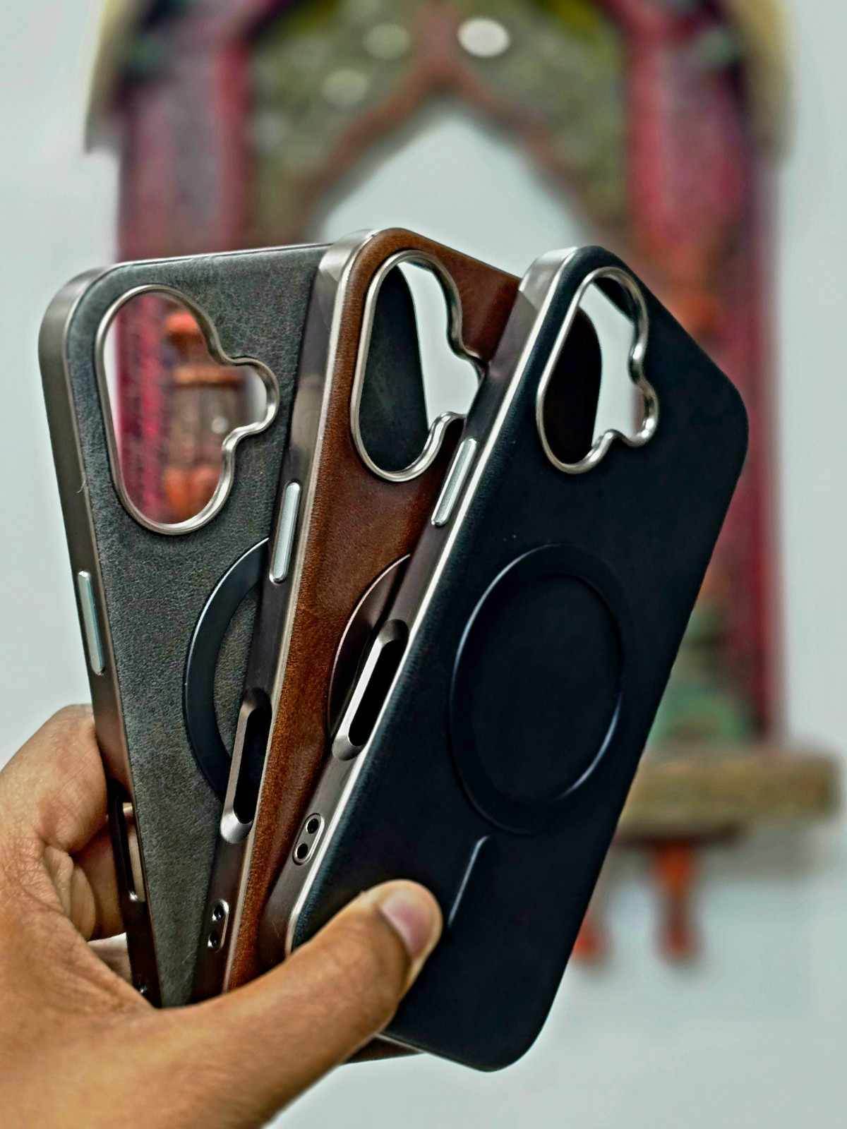 iPhone 16 Plus Leather Finish Magsafe Case - Black - Guleel