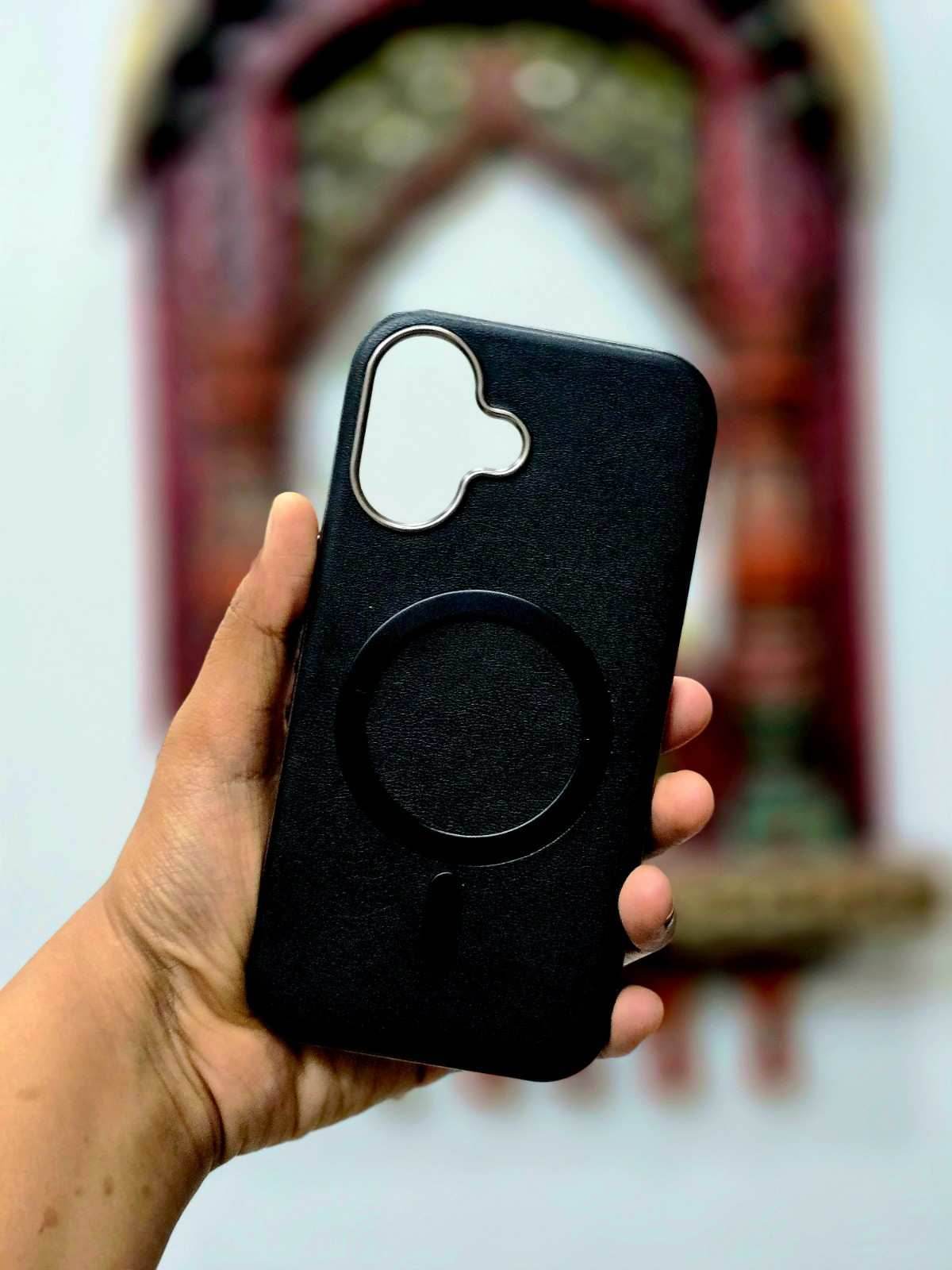 iPhone 16 Plus Leather Finish Magsafe Case - Black - Guleel