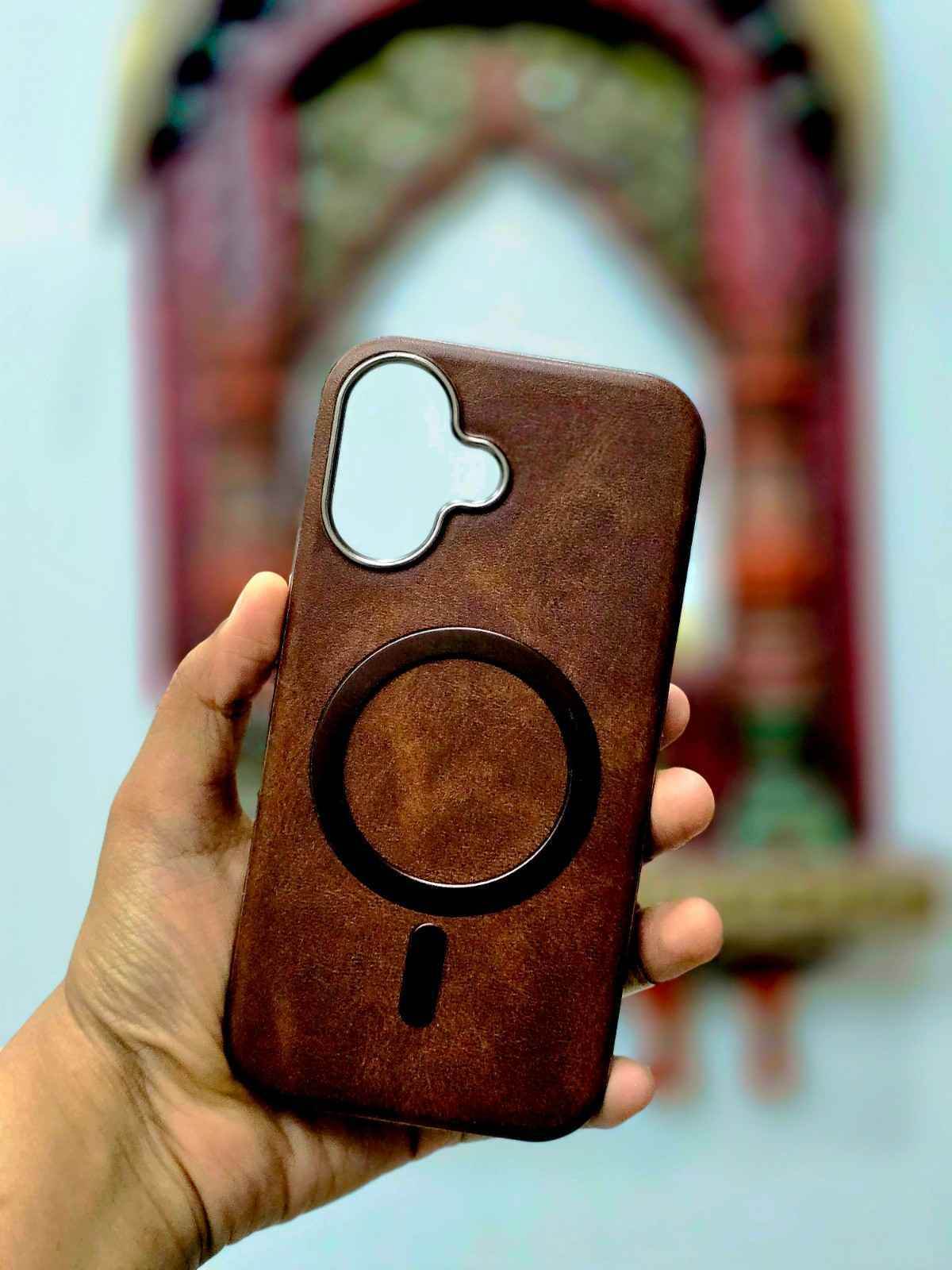 iPhone 16 Plus Leather Finish Magsafe Case - Brown - Guleel
