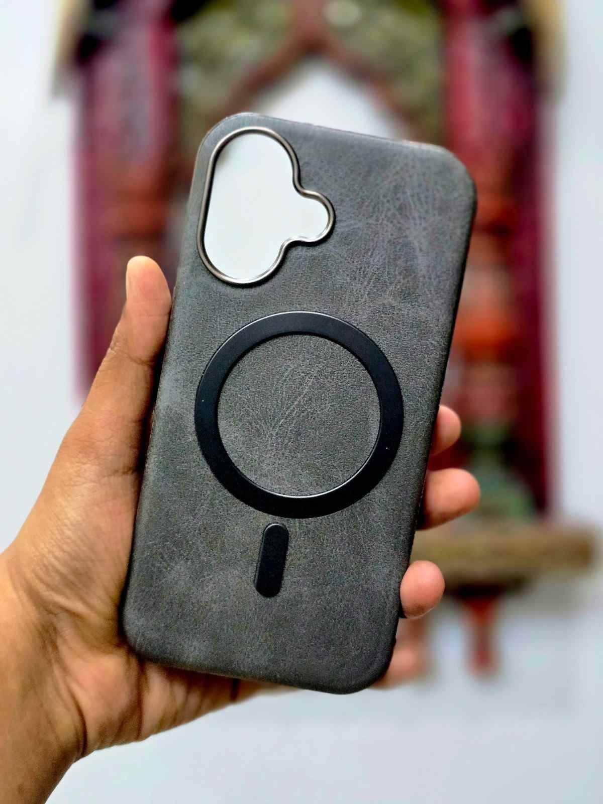 iPhone 16 Plus Leather Finish Magsafe Case - Titanium Grey - Guleel