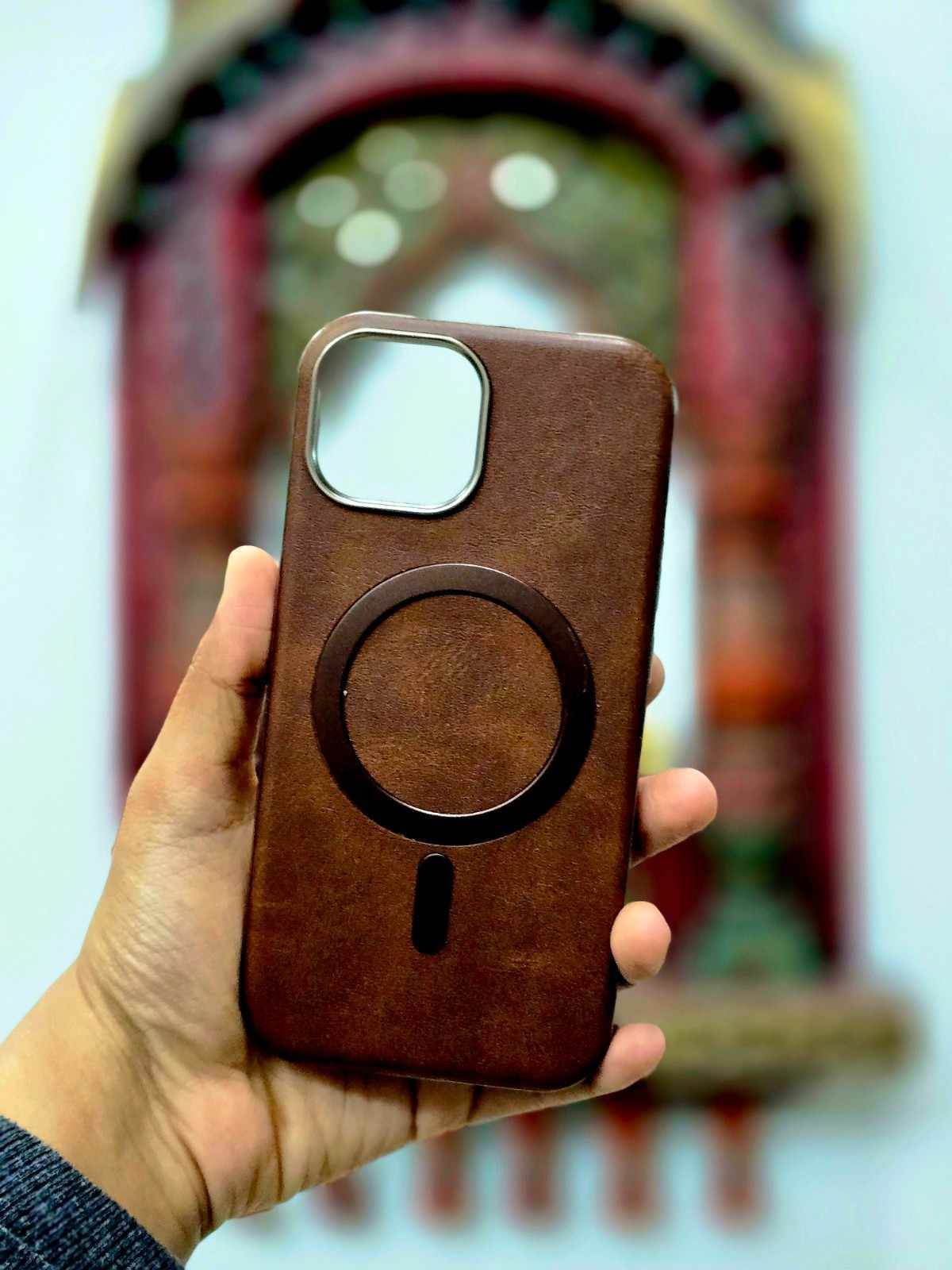iPhone 15 Leather Finish Magsafe Case - Brown - Guleel