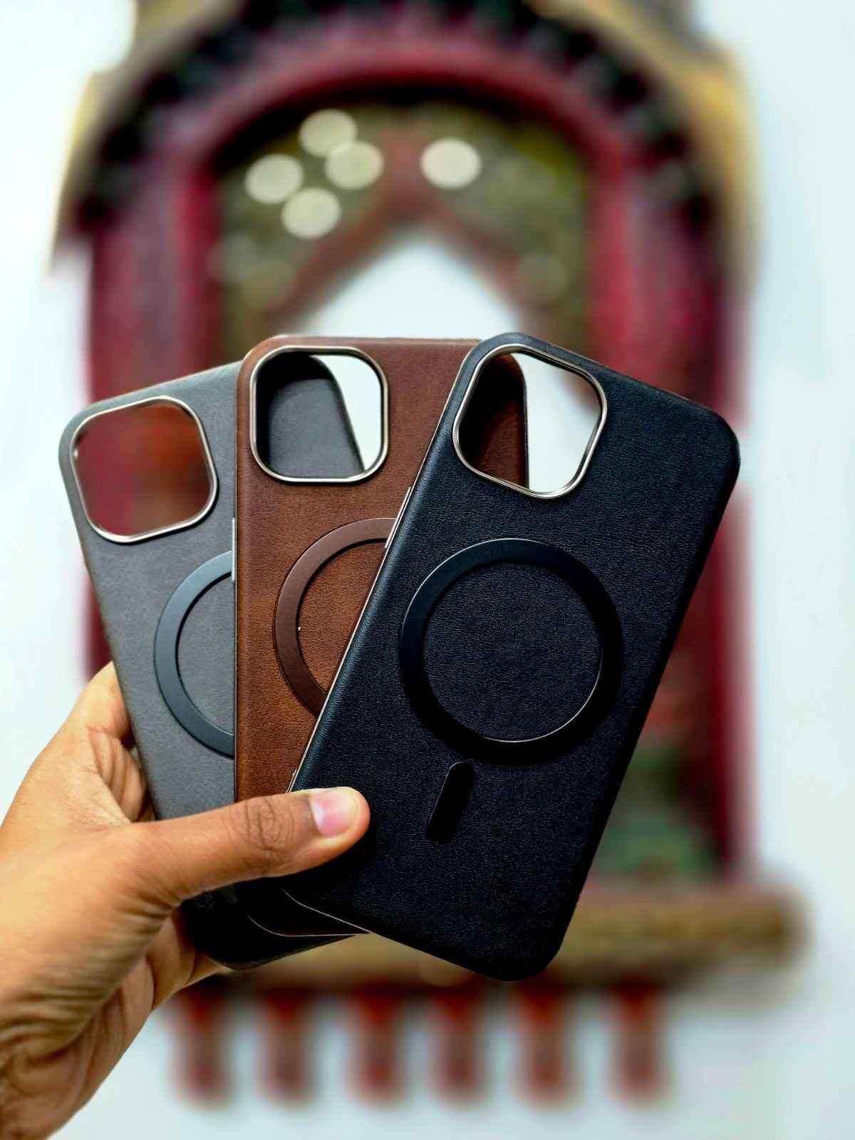 iPhone 15 Leather Finish Magsafe Case - Brown - Guleel