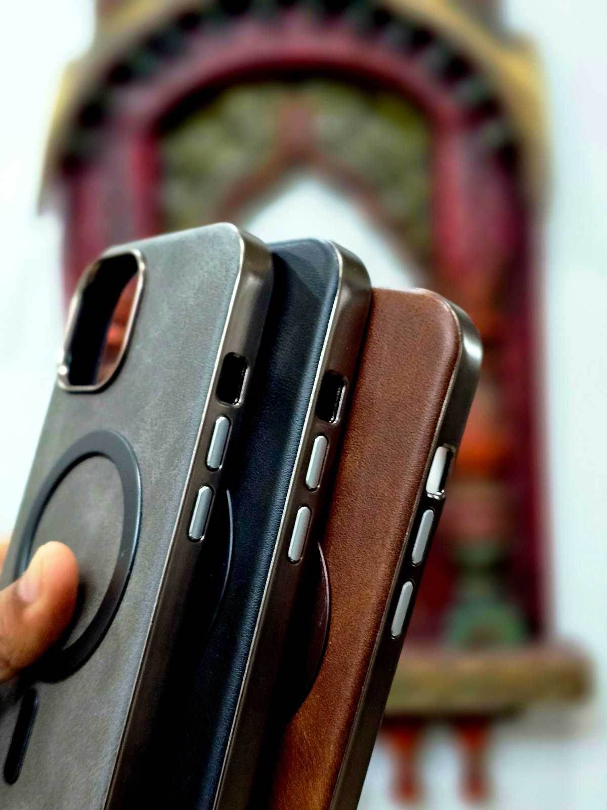 iPhone 15 Leather Finish Magsafe Case - Brown - Guleel