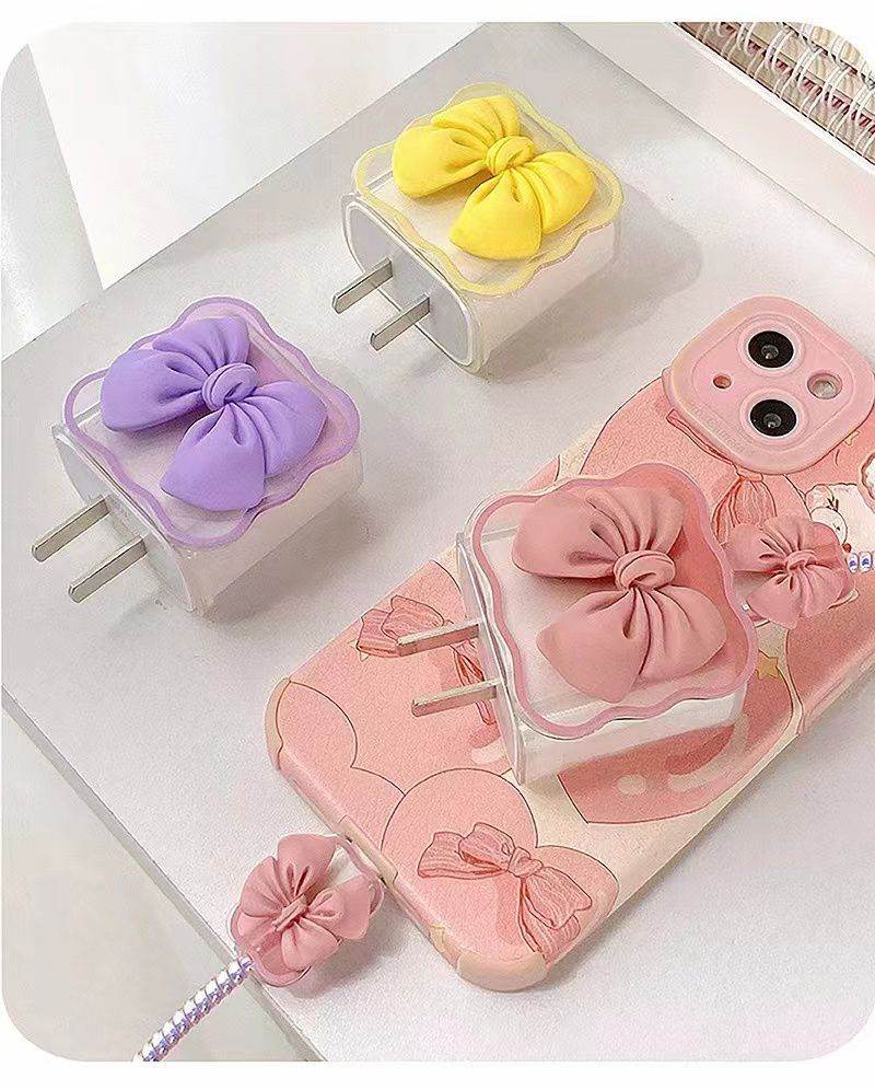 Silicone Cartoon iPhone Bow Charger Case Cover for 18-20W Chargers - Green (with Wire Cover) - Guleel