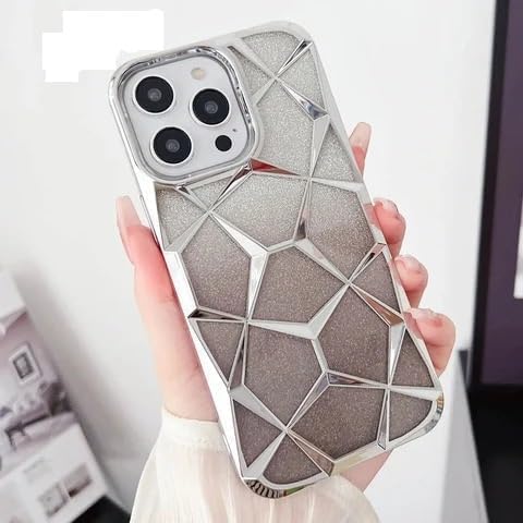 Gradient Glitter Electroplated 3D Cube, Diamond Back Cover - Silver