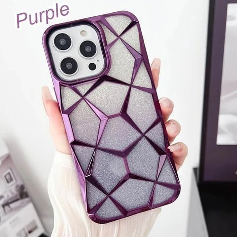 Gradient Glitter Electroplated 3D Cube, Diamond Back Cover - Purple