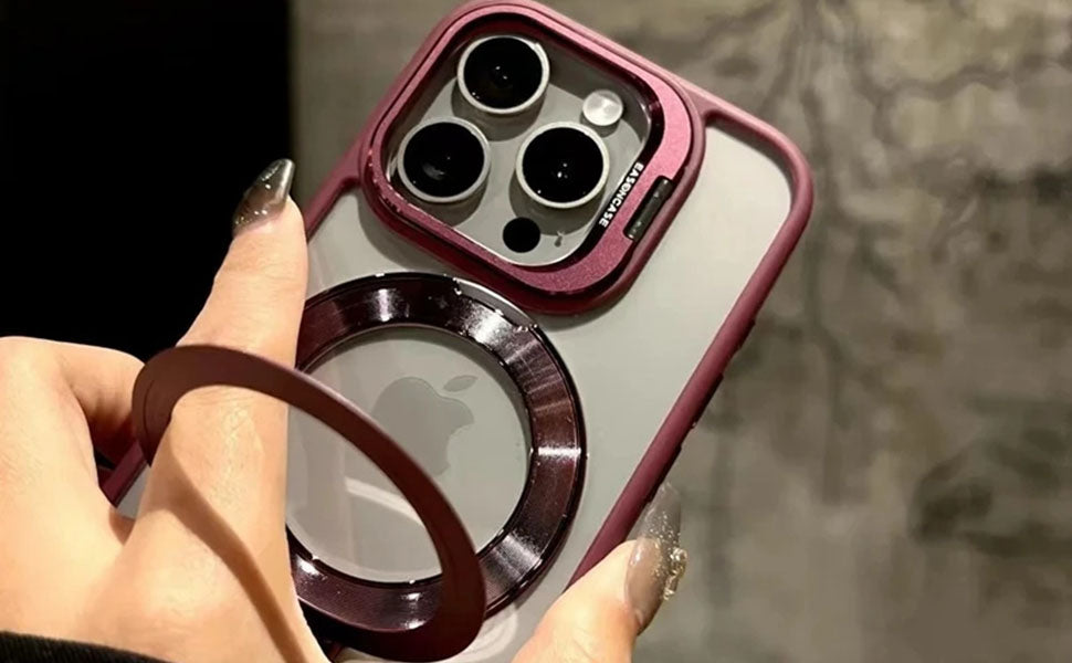 Premium Transparent Magsafe Stand Mobile Cover with FREE Lens