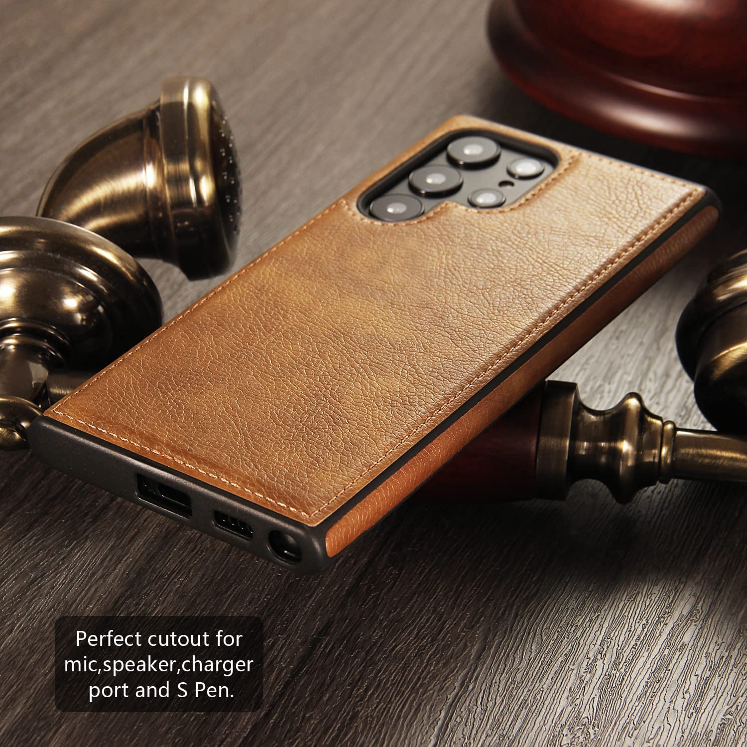 Premium Leather Logo Cut Back Cover -Brown