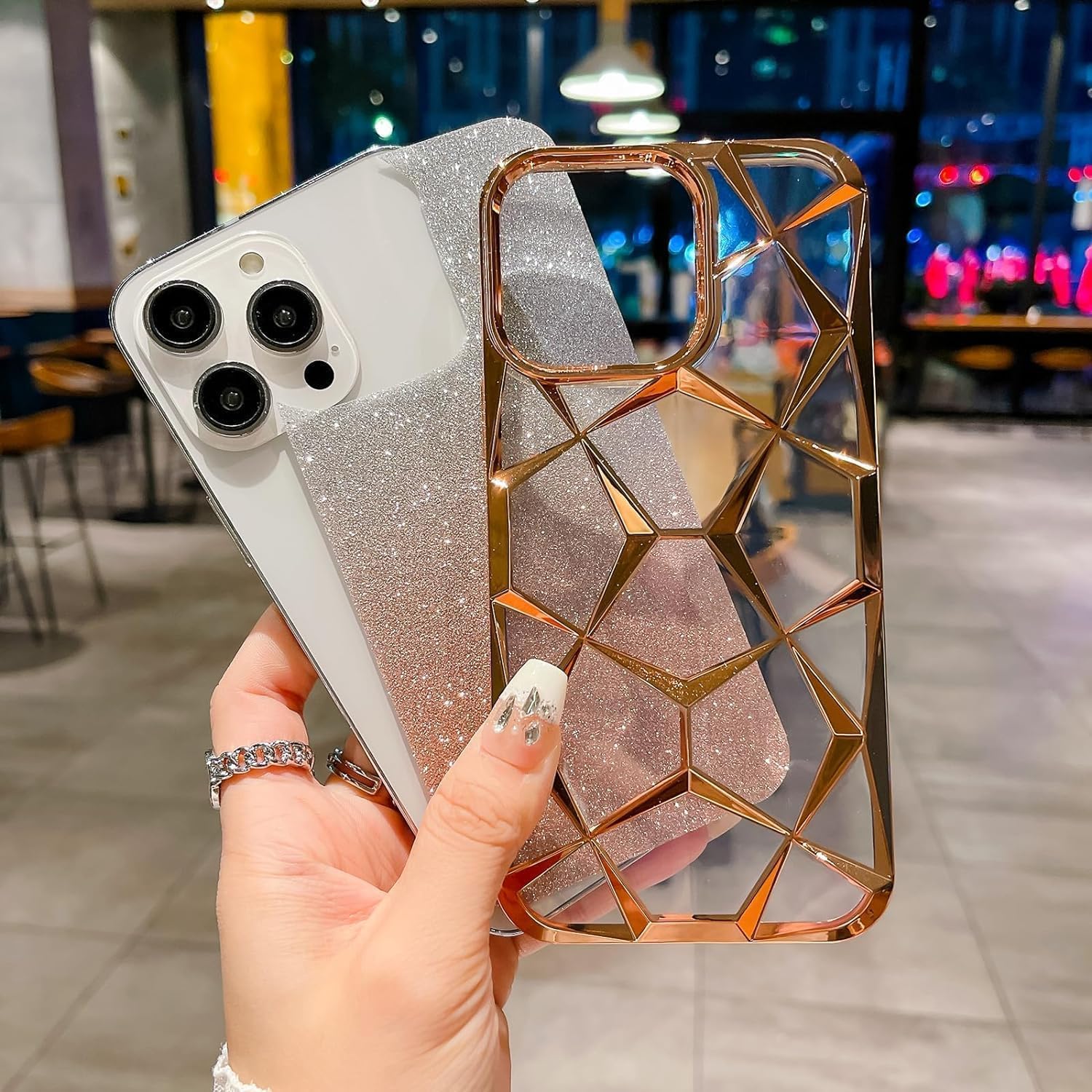 Gradient Glitter Electroplated 3D Cube Diamond Back Cover - Gold