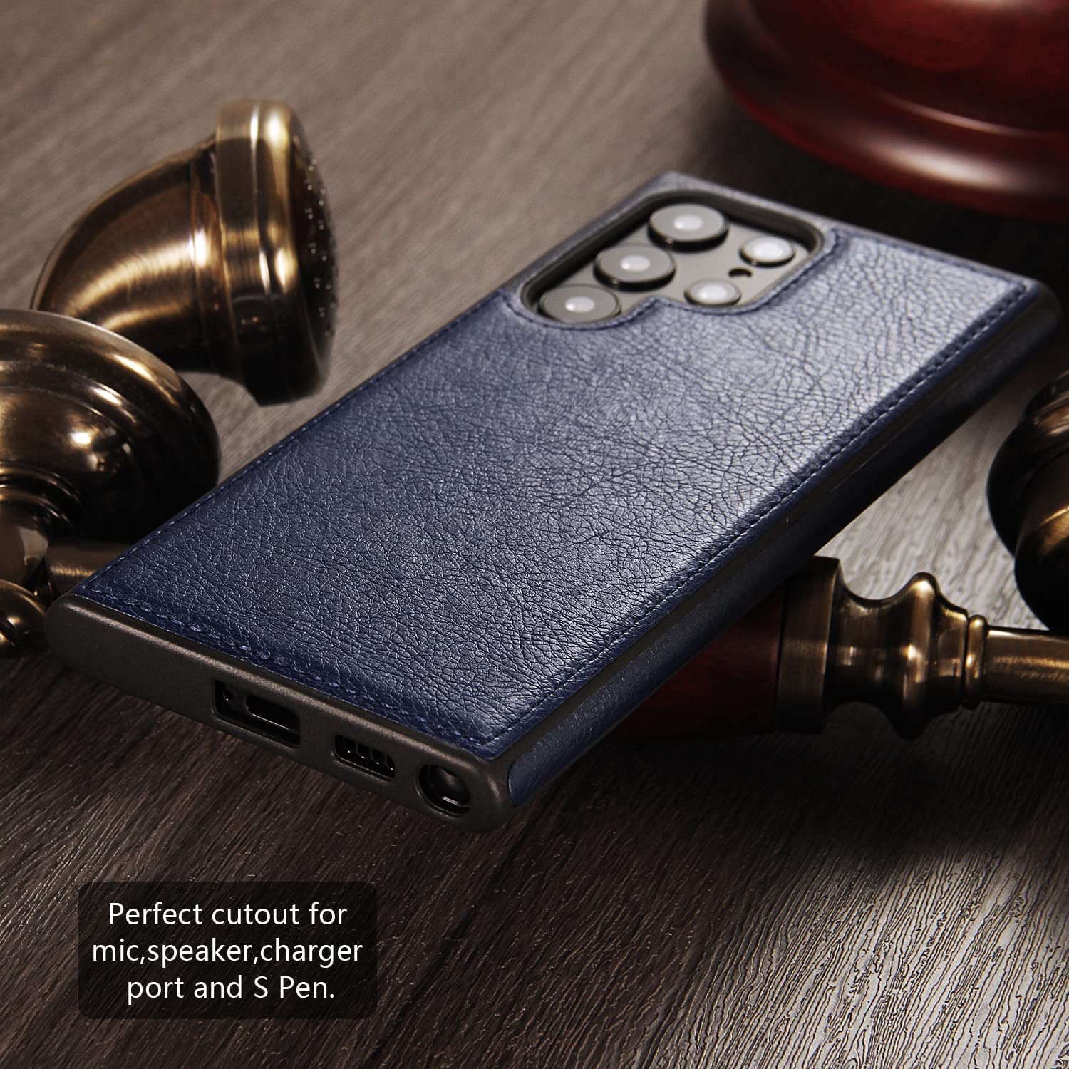 Premium Leather Logo Cut Back Cover -Blue