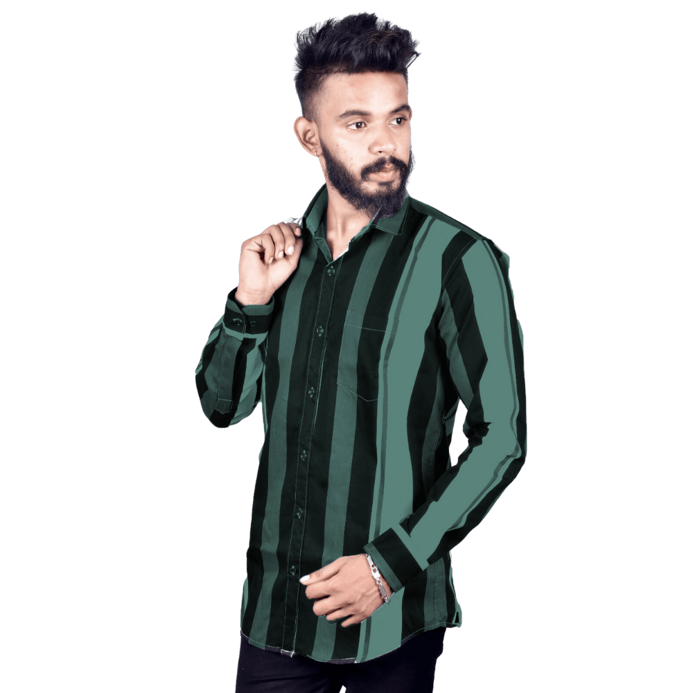 Regular Fit Solid Cotton Lycra Denim for Men Long Sleeves - Bottle Green - Guleel