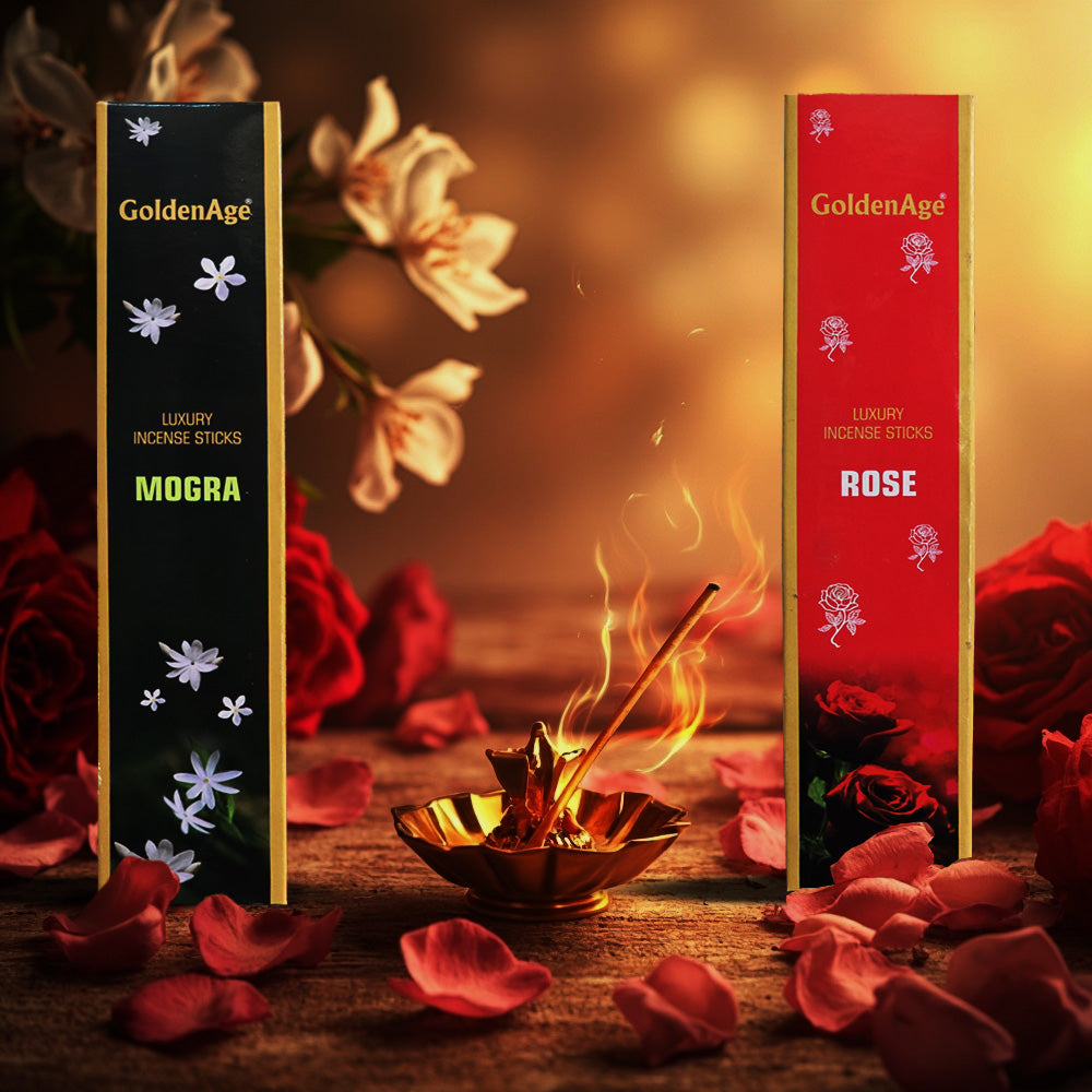 Luxury Incense Natural Floral Incense Sticks (Bundle Pack of 2) I 2 Fragrances - Rose, Mogra  I 100% Organic Agarbatti