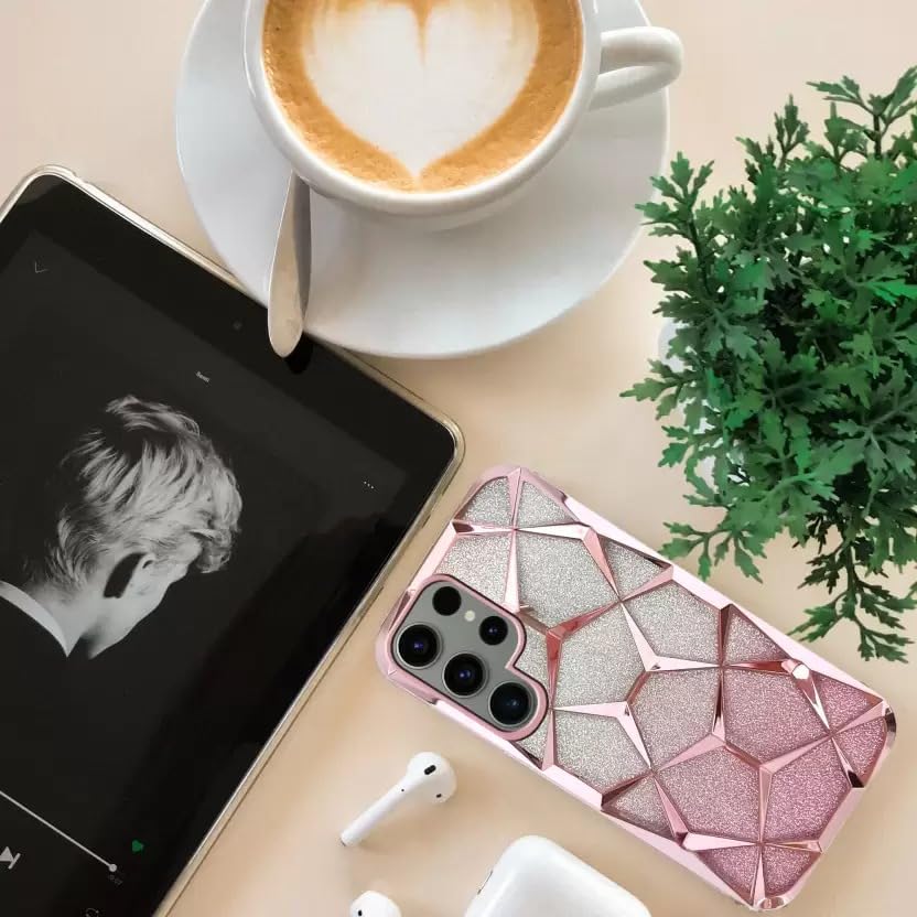 Gradient Glitter Electroplated 3D Cube, Diamond Back Cover - Pink