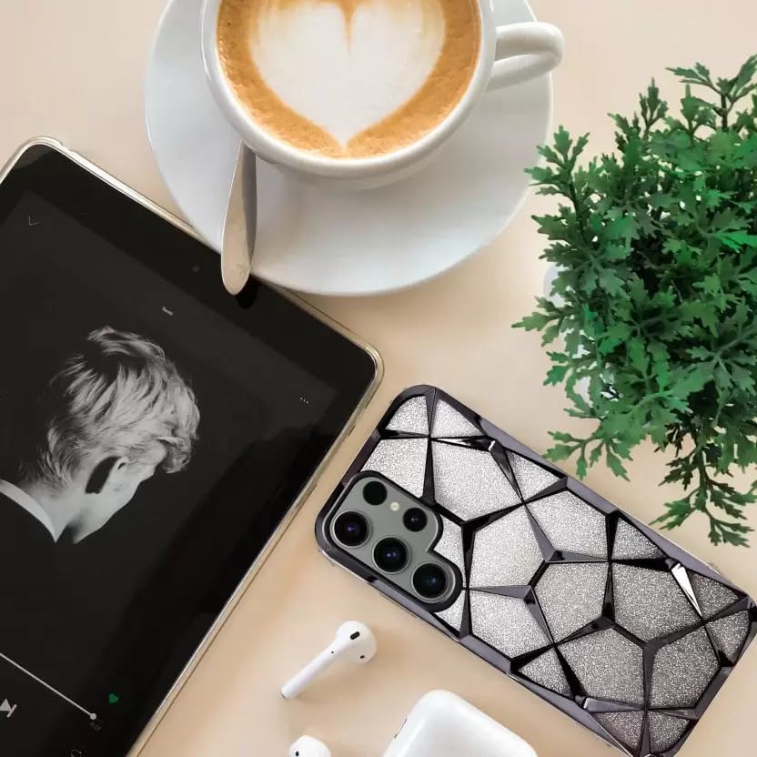 Samsung Galaxy S24 Ultra Gradient Glitter Electroplated 3D Cube, Diamond Back Cover - Black