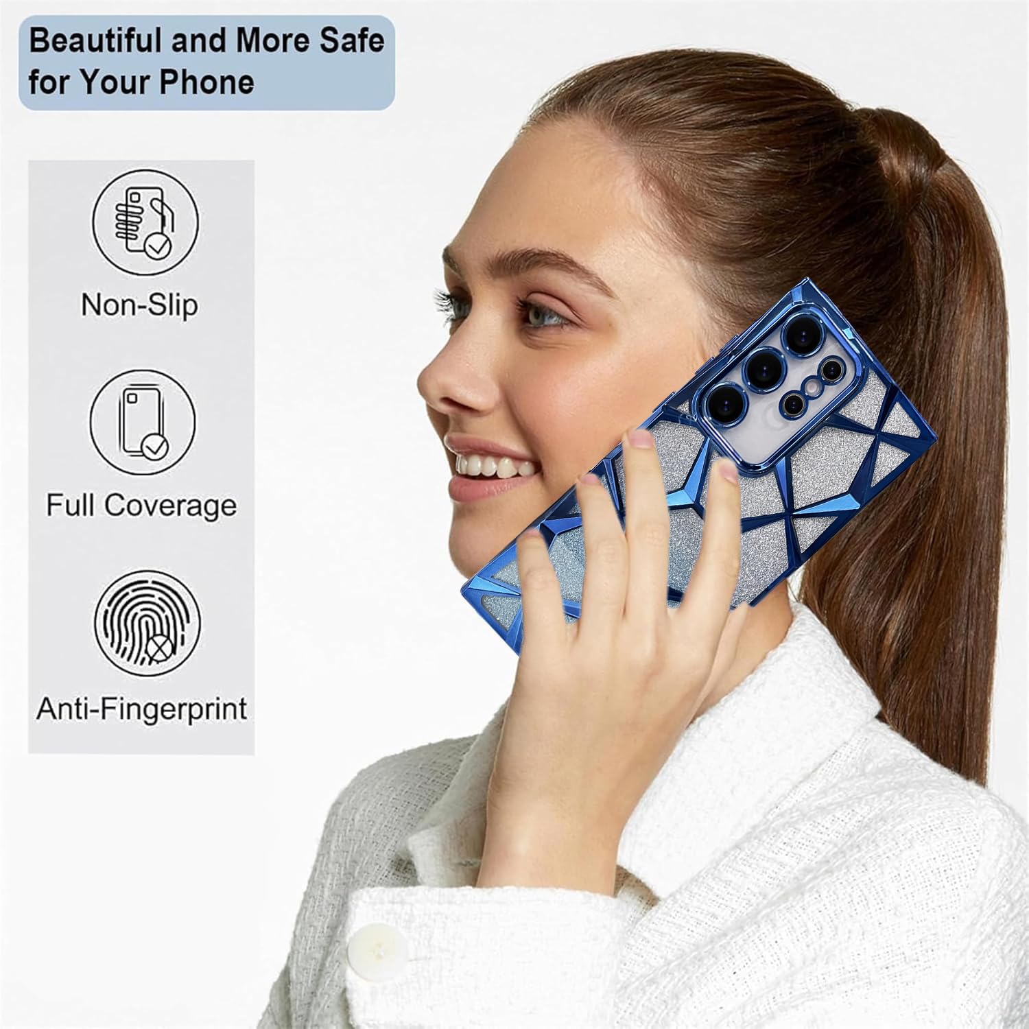 Gradient Glitter Electroplated 3D Cube, Diamond Back Cover - Blue