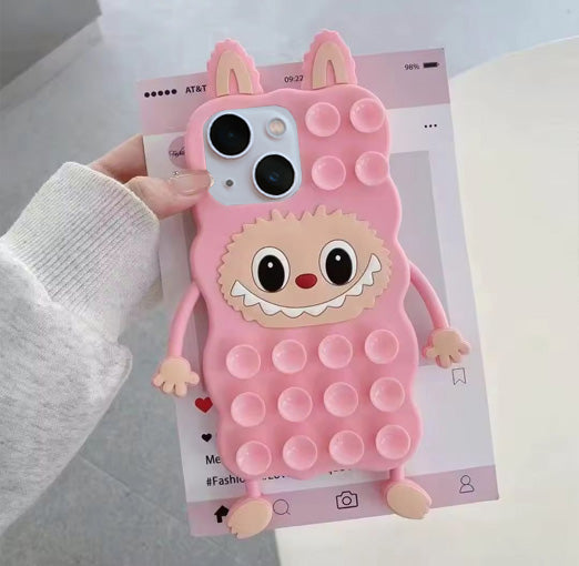 3D Cartoon Labubu Soft Silicone Back Cover - Pink