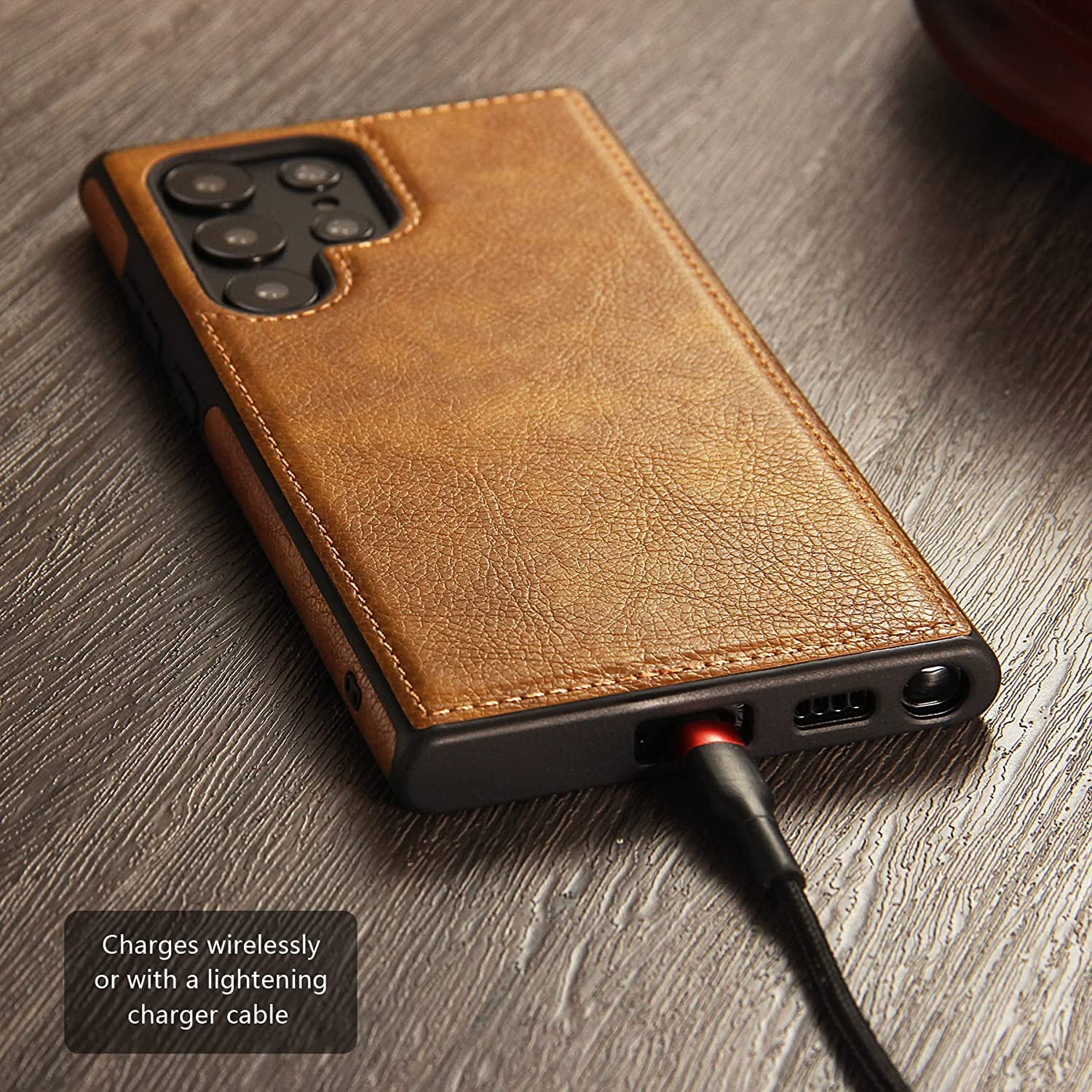 Premium Leather Logo Cut Back Cover -Brown