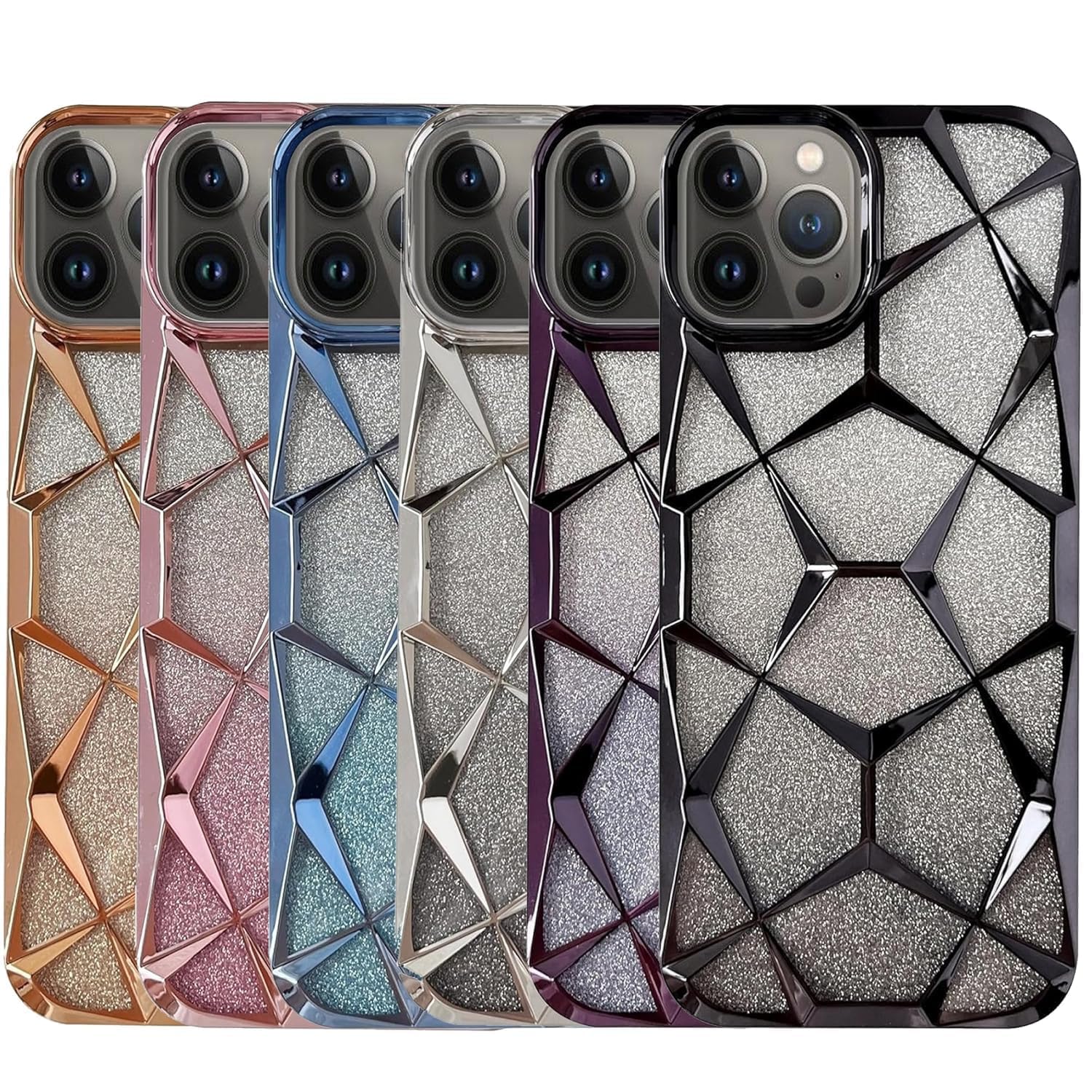 Gradient Glitter Electroplated 3D Cube, Diamond Back Cover - Black