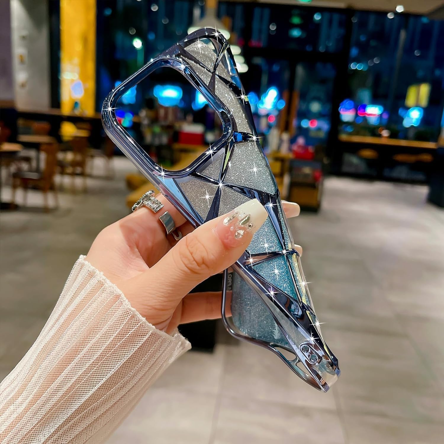 Gradient Glitter Electroplated 3D Cube, Diamond Back Cover - Blue