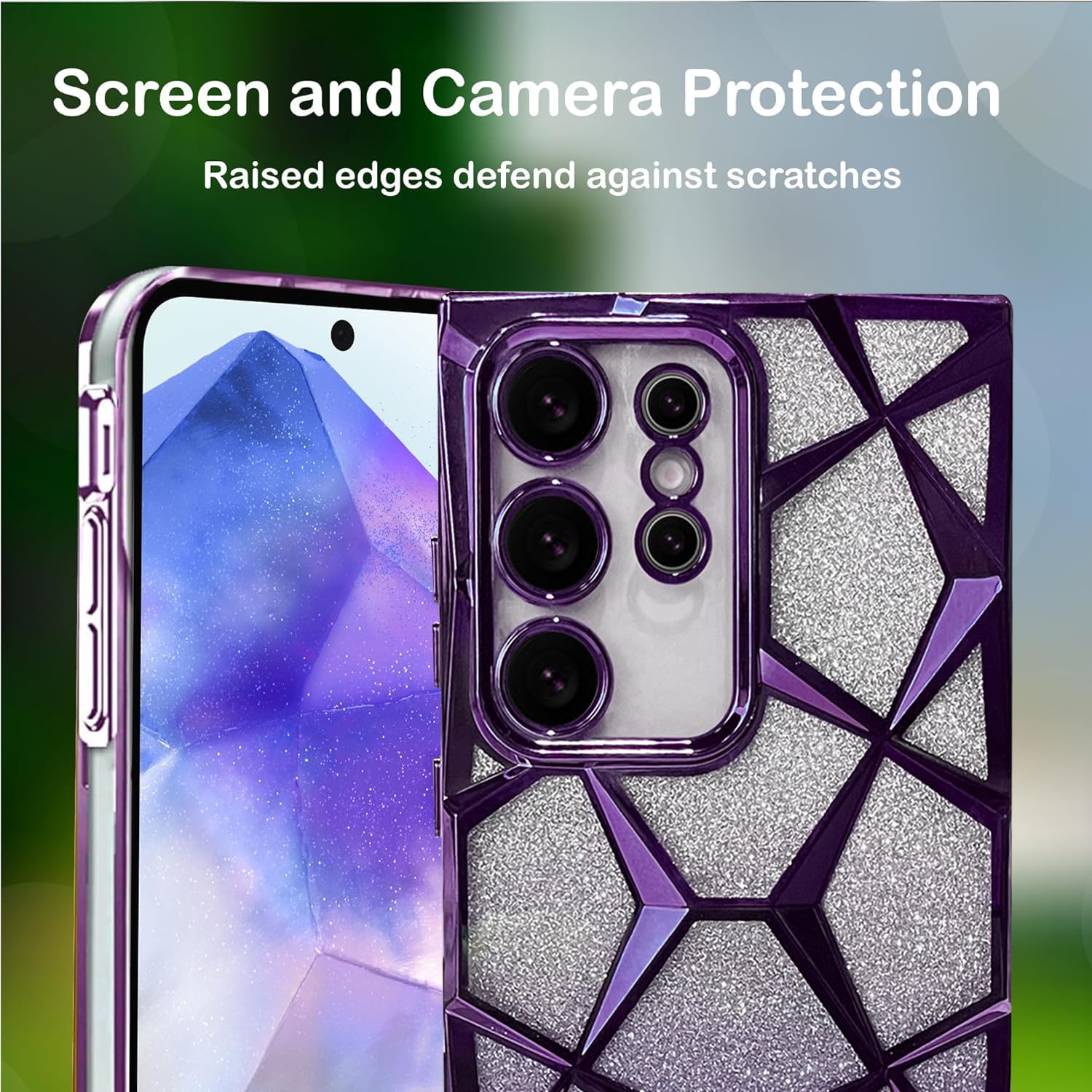 Gradient Glitter Electroplated 3D Cube, Diamond Back Cover - Purple