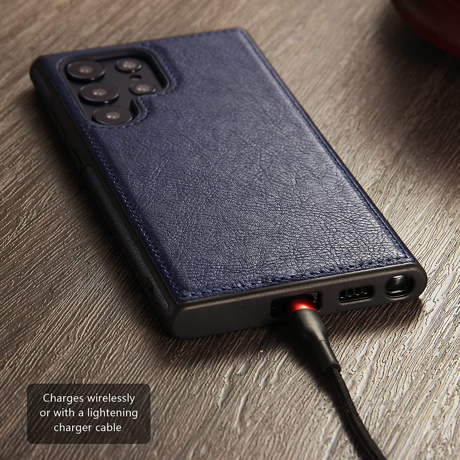 Premium Leather Logo Cut Back Cover -Blue