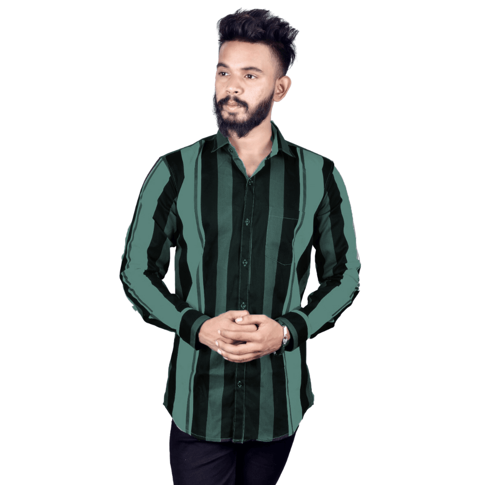 Regular Fit Solid Cotton Lycra Denim for Men Long Sleeves - Bottle Green - Guleel