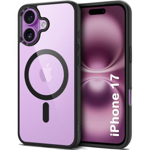 iPhone 17 Shockproof Magsafe Transparent Back Cover - Black