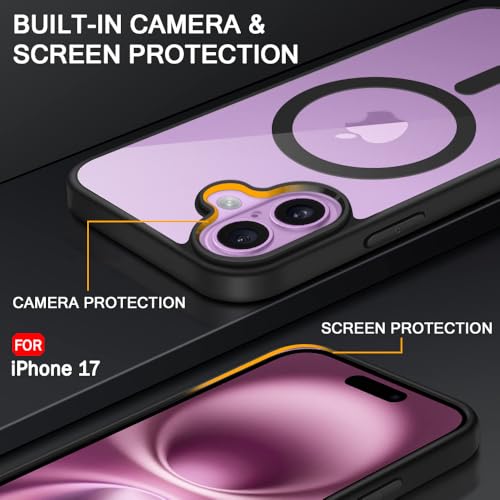 iPhone 17 Shockproof Magsafe Transparent Back Cover - Black