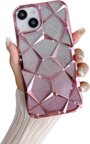 Gradient Glitter Electroplated 3D Cube, Diamond Back Cover - Pink