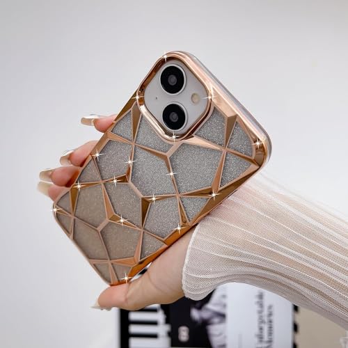 Gradient Glitter Electroplated 3D Cube, Diamond Back Cover - Gold