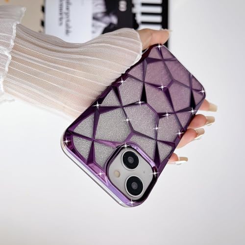 Gradient Glitter Electroplated 3D Cube, Diamond Back Cover - Purple