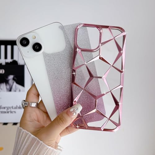 Gradient Glitter Electroplated 3D Cube, Diamond Back Cover - Pink