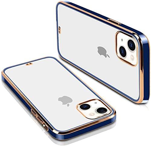 iPhone 13 Premium Transparent Chrome Clear Silicone Case Cover - Blue - Guleel