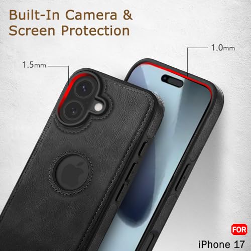 iPhone 17 Premium Leather Logo Cut Back Cover - Black