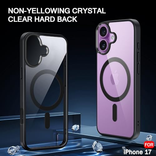 iPhone 17 Shockproof Magsafe Transparent Back Cover - Black