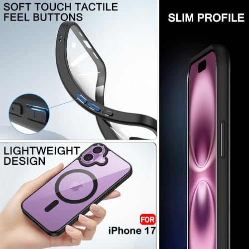 iPhone 17 Shockproof Magsafe Transparent Back Cover - Black