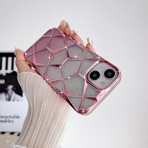 Gradient Glitter Electroplated 3D Cube, Diamond Back Cover - Pink