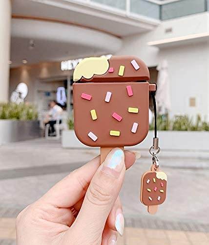 Airpod's 2 Cute Cartoon Silicone Apple Airpod's Case Cover ( Airpods Not Included ) Brown Icecream - Guleel