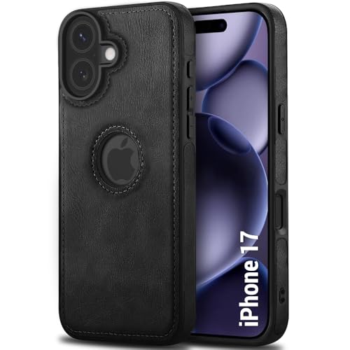 iPhone 17 Premium Leather Logo Cut Back Cover - Black