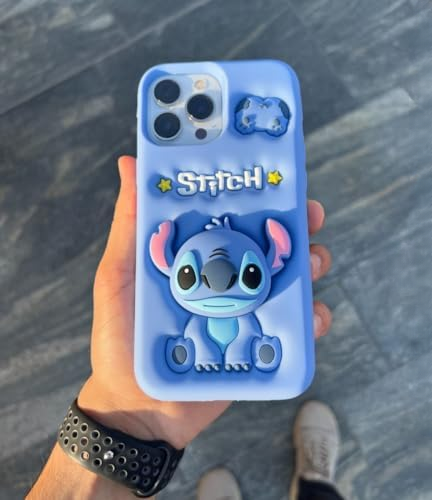 3D Cartoon Blue Stitch Soft Silicone Back Cover - Blue
